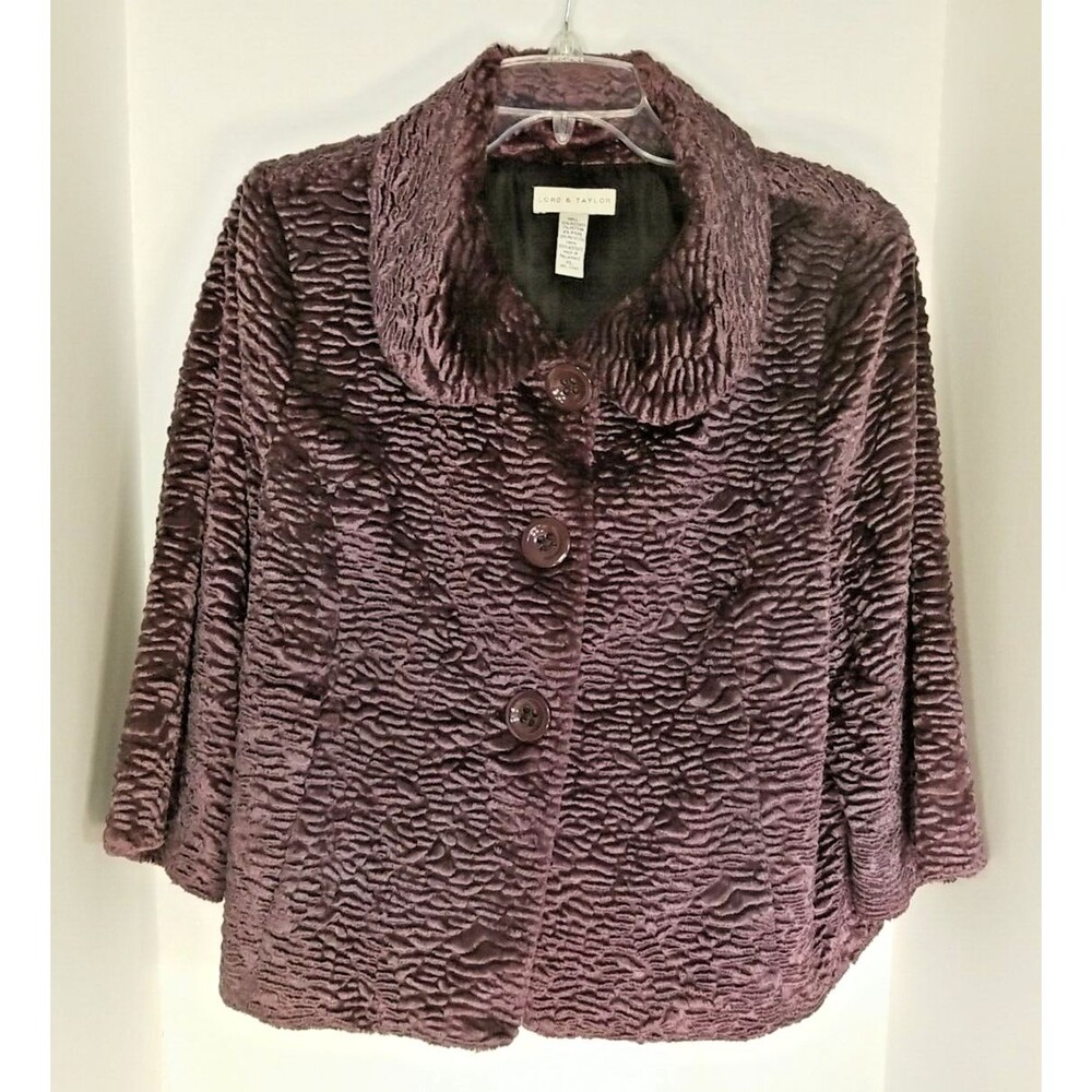 Lord & Taylor Women's 3/4 Length Sleeve Purple Jacket XL
